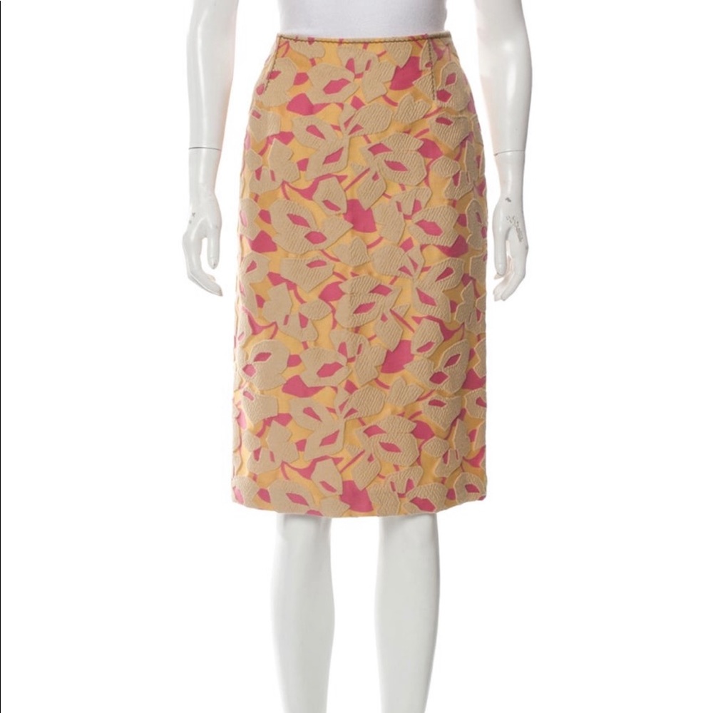 🚫SOLD🚫 🎉HP Prada Pink/Yellow Cloqué-jacquard Skirt IT 44 - Picture 2 of 7